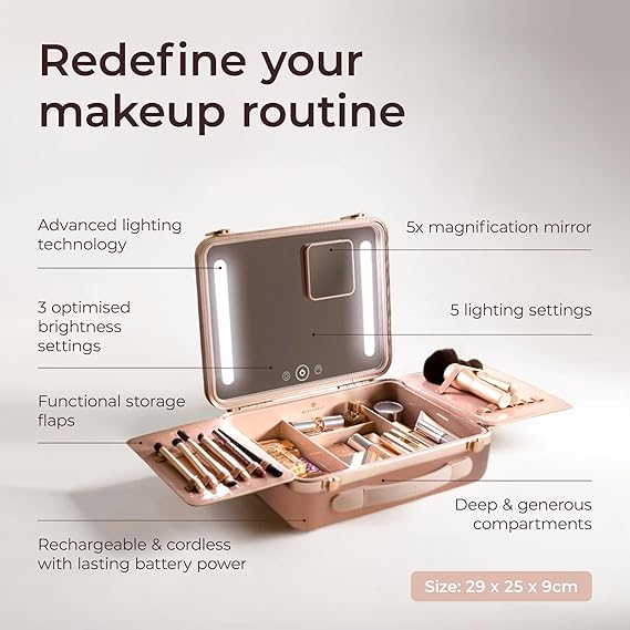 Large Makeup Bag with LED Light Up Mirror