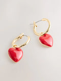 Red/Gold Tone Heart Hoop Earrings