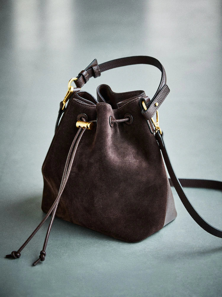 Chocolate Esther Suede and Leather Bucket Bag