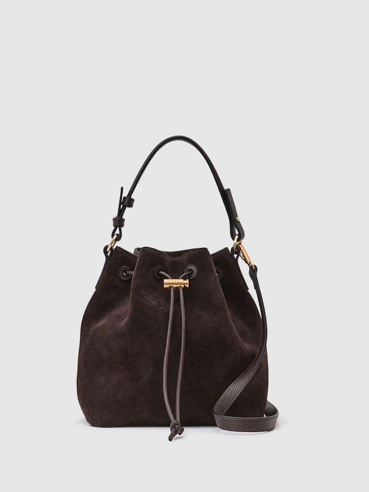 Chocolate Esther Suede and Leather Bucket Bag