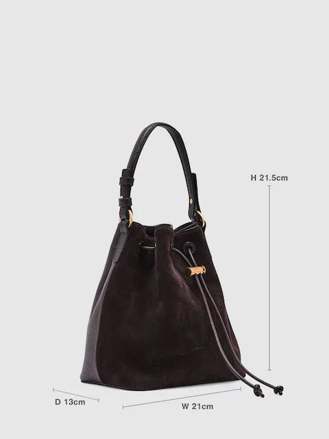 Chocolate Esther Suede and Leather Bucket Bag