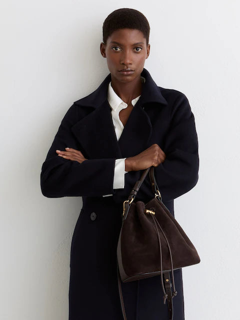 Chocolate Esther Suede and Leather Bucket Bag